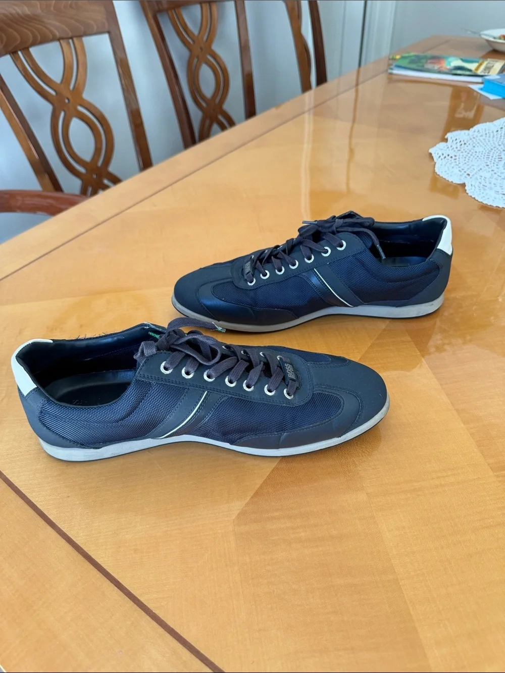 BOSS Men's Navy and White Lace-Up Sneakers size46
